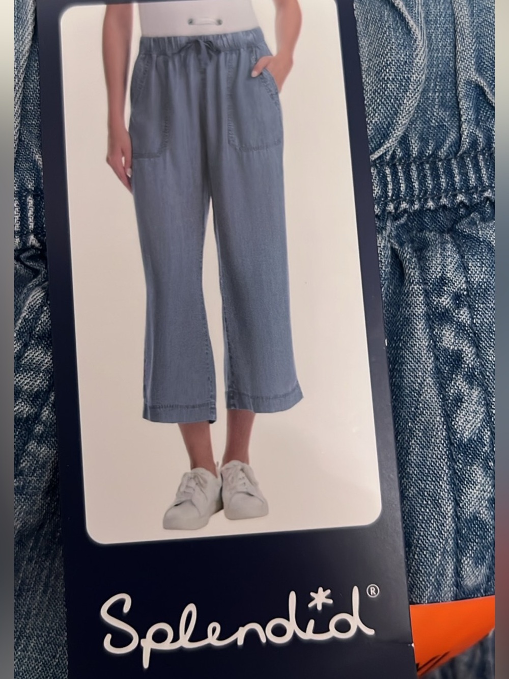 Light Wash Denim Cropped Drawstring Pants